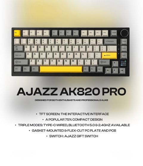 Klaviatura Ajazz AK820 PRO Black Gray Yellow — Bakı