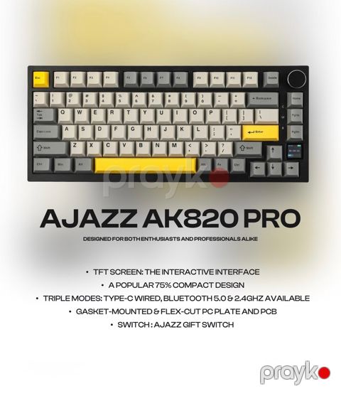 Klaviatura Ajazz AK820 PRO Black Gray Yellow — Bakı