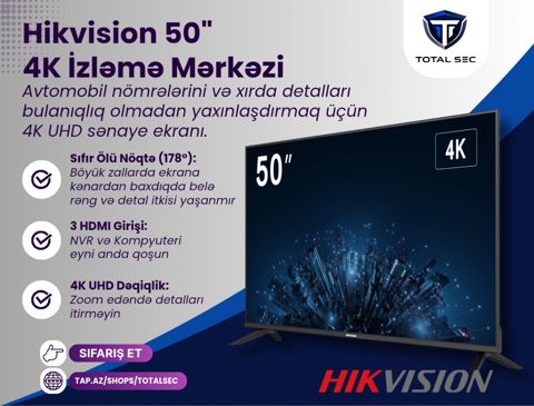Hikvision 50" 4K UHD nəzarət və konfrans monitoru — Bakı