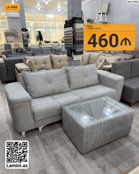Divan – 230 sm Müasir və zərif dizayna malik bu divan açıq boz rəngdə — Bakı