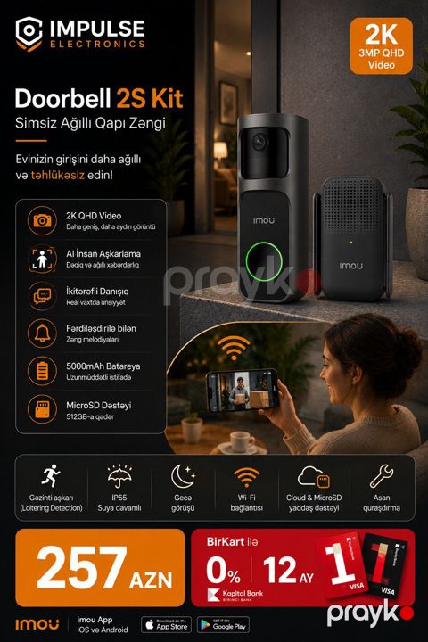 Ağıllı qapı zəngi Imou Doorbell 2S Kit 2K Kamera WiFi Video Doorbell