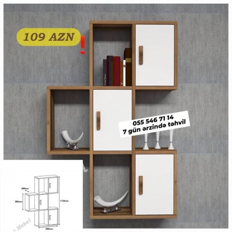 Divar rəfi – modul tipli asimmetrik dizayn - Material: ağ rəngli — Bakı