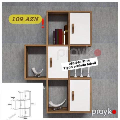 Divar rəfi – modul tipli asimmetrik dizayn - Material: ağ rəngli — Bakı