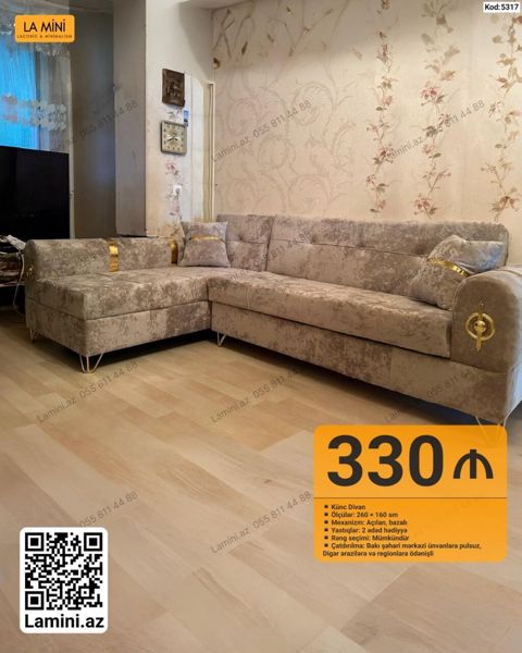 Künc divan – La Mini (Kod: 5317) - Ölçülər: 260 160 sm - Mexanizm — Bakı