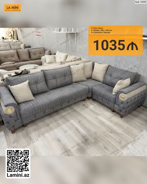 Künc divan – La Mini - Ölçülər: 300 200 sm - Rəng: boz (neytral — Bakı