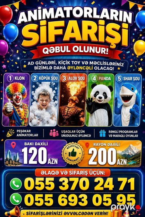 Animatorların sifarişi – ad günləri, kiçik toy və məclislər üçün — Bakı