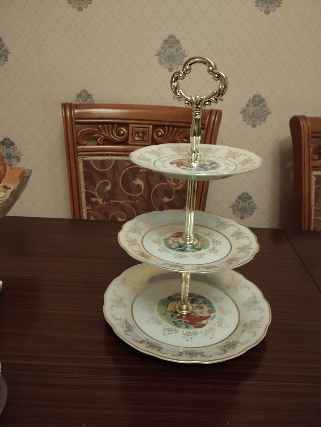Tort və şiriniyyat qabı, rəng - Qızılı, Farfor, Çexiya — Süfrə qabı, Bakı (2)