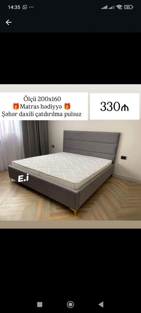 Mebel dəsti – yumşaq başlıqlı iki nəfərlik çarpayı - Ölçü: 200×160 sm — Bakı