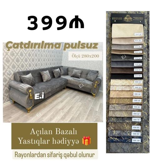 Açılan bazalı künc divan. Ölçü: 280x200 sm Qiymət: 399 Divan L — Mehdiabad