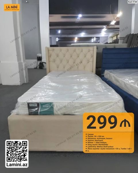 Çarpayı – Kod: 4160 - Ölçü: 90 x 200 sm - Mexanizm: Açılmayan — Bakı