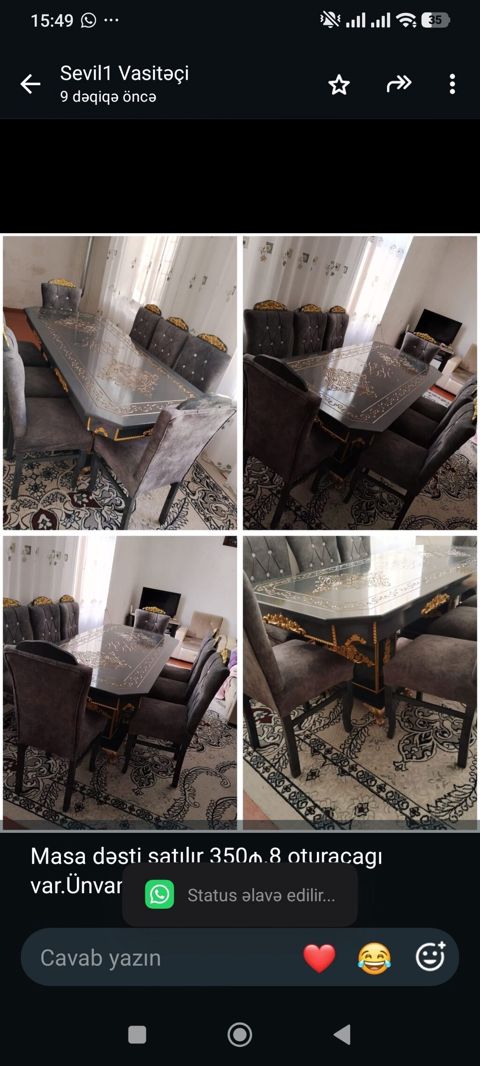 Masa dəsti satılır 350₼.8 oturacagı var.Ünvan Masazır. 0910 Sevil1 — Bakı