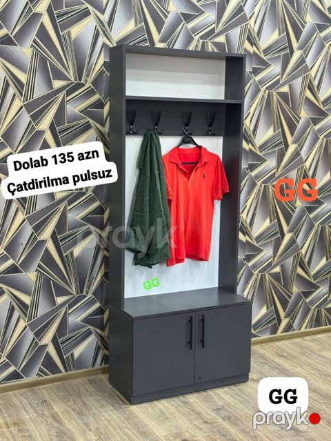 Qapı önüy üçün çoxfunksiyalı asılqanlı dolab - Rəng: tünd boz (dəqiq — Bakı