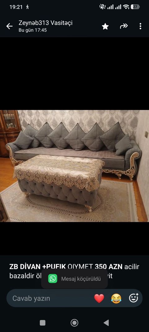 *ZB* *Divan +Pufık* Qıymet *350 AZN* acilir bazaldir ölçü 2.8 unvan — Bakı