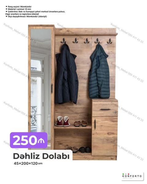 Dəhliz dolabı – 45×200×120 sm - Material: 18 mm laminat - Rəng — Bakı