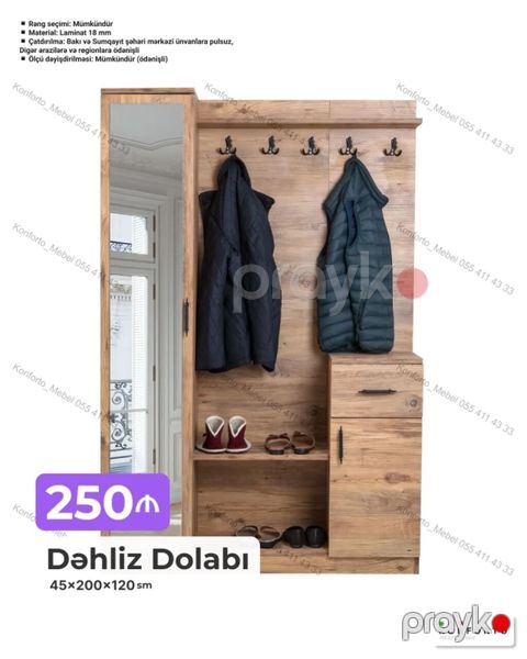 Dəhliz dolabı – 45×200×120 sm - Material: 18 mm laminat - Rəng