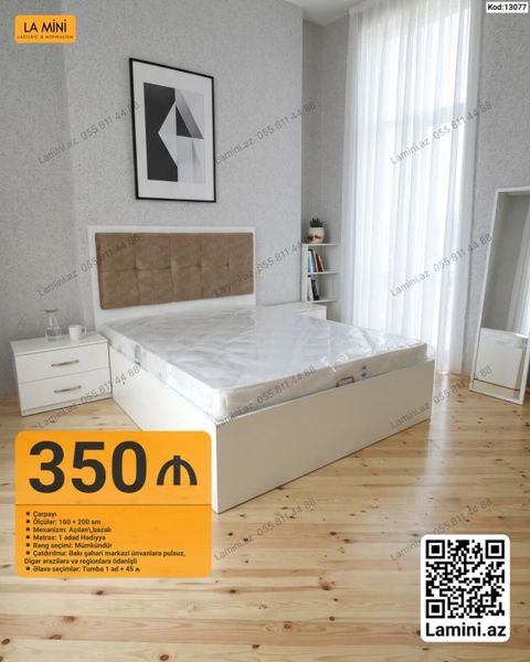 Yataq dəsti – Kod: 13077 - Çarpayı ölçüsü: 160 x 200 sm - Mexanizm — Bakı