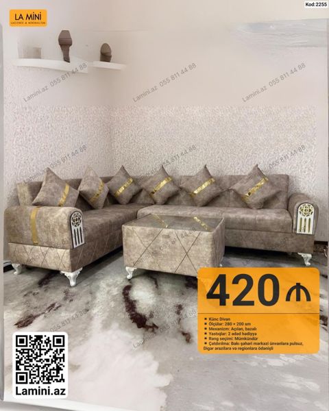 Künc Divan – Lamini.az - Ölçülər: 280 200 sm - Mexanizm: açılan — Bakı