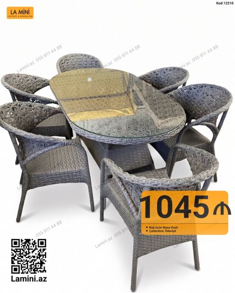 Bağ üçün masa dəsti – 8 nəfərlik Kod: 12210 Təsvir: - Oval formalı — Bakı