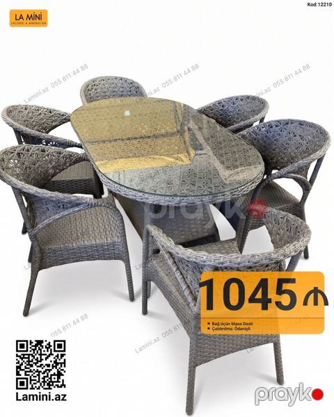 Bağ üçün masa dəsti – 8 nəfərlik Kod: 12210 Təsvir: - Oval formalı — Bakı