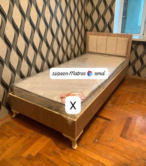 Tək nəfərlik taxta çarpayı və matras dəsti. - Ölçü: standart tək — Bakı