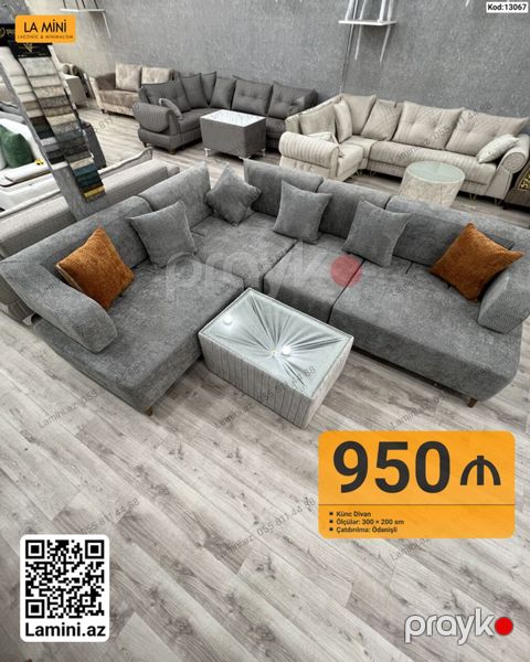 Künc divan - Model: La Mini minimal tərz - Ölçülər: 300 200 sm