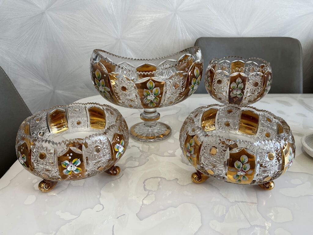 Böhm üslublu bəzəkli kəsma şüşə (kristal) qab dəsti - 4 hissədən — Süfrə qabı, Bakı (2)