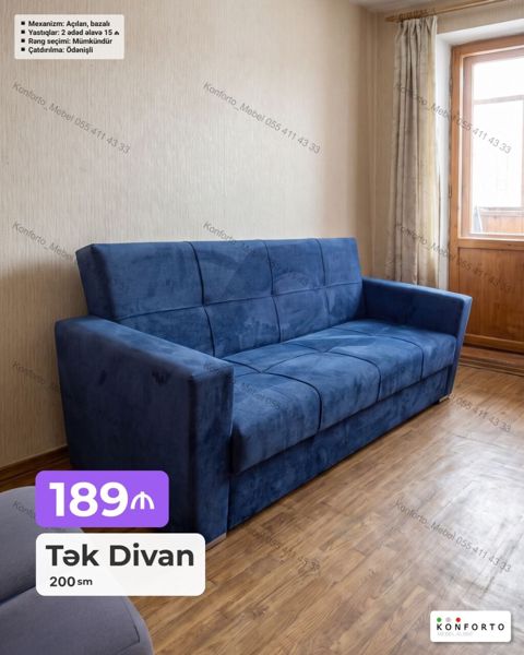 Tək Divan – 200 sm - Açılan, bazalı mexanizm: rahatlıqla yatağa — Bakı