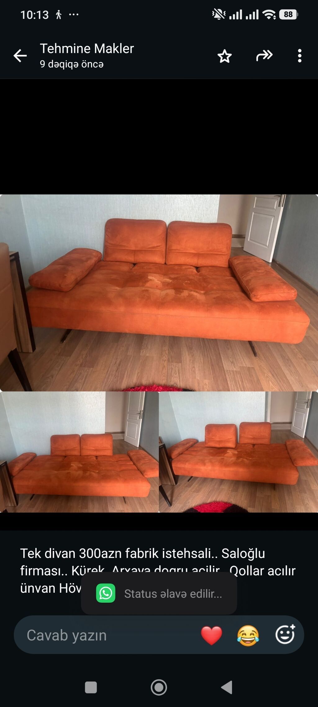 Tek divan 300azn fabrik istehsali. Saloğlu firması. Kürek Arxaya — Divanlər, Bakı