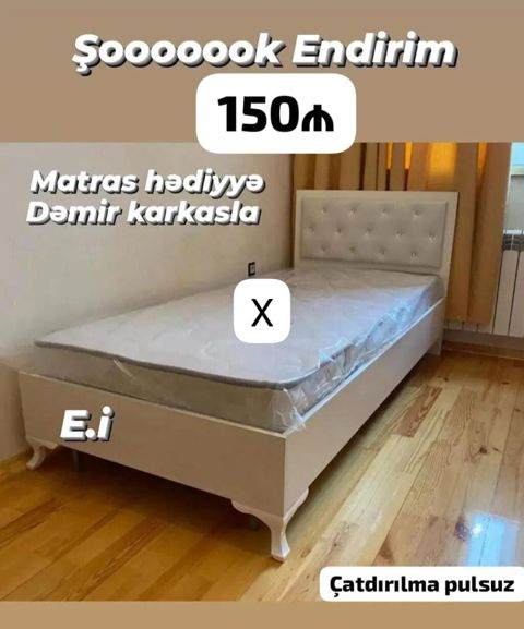 Şkaflı tək nəfərlik çarpayı dəsti - Ölçü: tək nəfərlik - Rəng: ağ