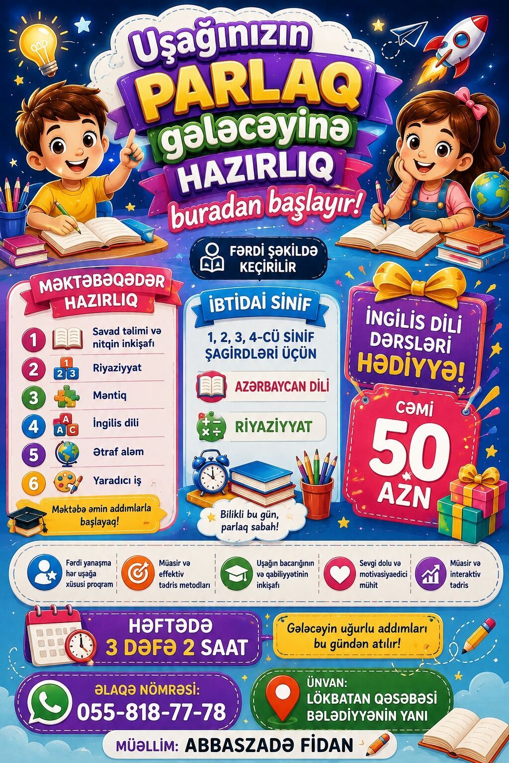 Məktəbəqədər və ibtidai sinif hazırlığı, Azərbaycan dili, Fərdi — Uşaqların inkişafı, logoped, Qobu