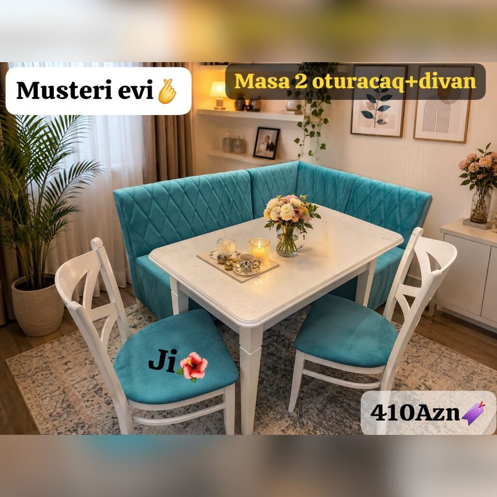 Türkiyye istehsali. Metbex masa desti Masa 2 oturacaq+divan Masa — Yumşaq mobilya dəstləri, Bakı (3)