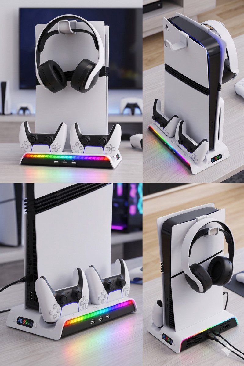 PS5 Vertical Stand (Soyuducu + Şarj + Headset Stand) PG-P5S006 — Oyunlar, konsollər və proqramlar, Bakı (2)