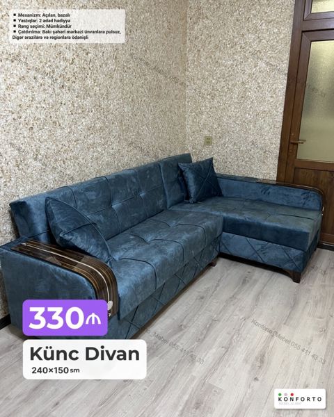 Künc Divan – 240×150 sm - Qiymət: 330 (şəkildə göstərilib) — Bakı