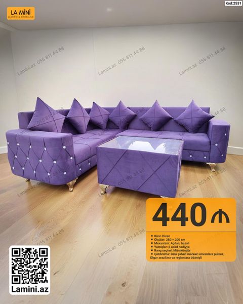 Künc divan – LA Mını (Kod: 2531) - Ölçü: 280 200 sm - Mexanizm — Bakı