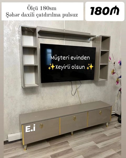 TV stendi və divar modulu dəsti - Ölçü: 180 sm (şəkildə göstərilən — Mehdiabad