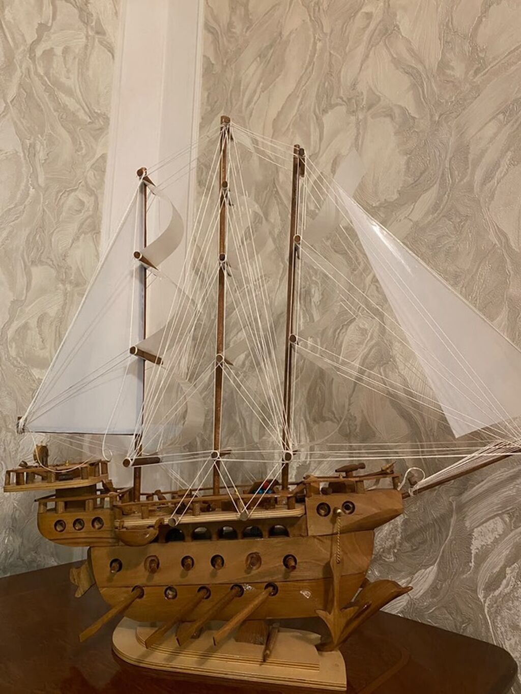 Ağacdan hazırlanmış dekorativ yelkənli gəmi maketi - Material — Modellar, Bakı (4)