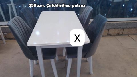 Ağ yemək masası və 6 stul dəsti - Dəst: 1 ədəd düzbucaqlı masa + 6 — Bakı