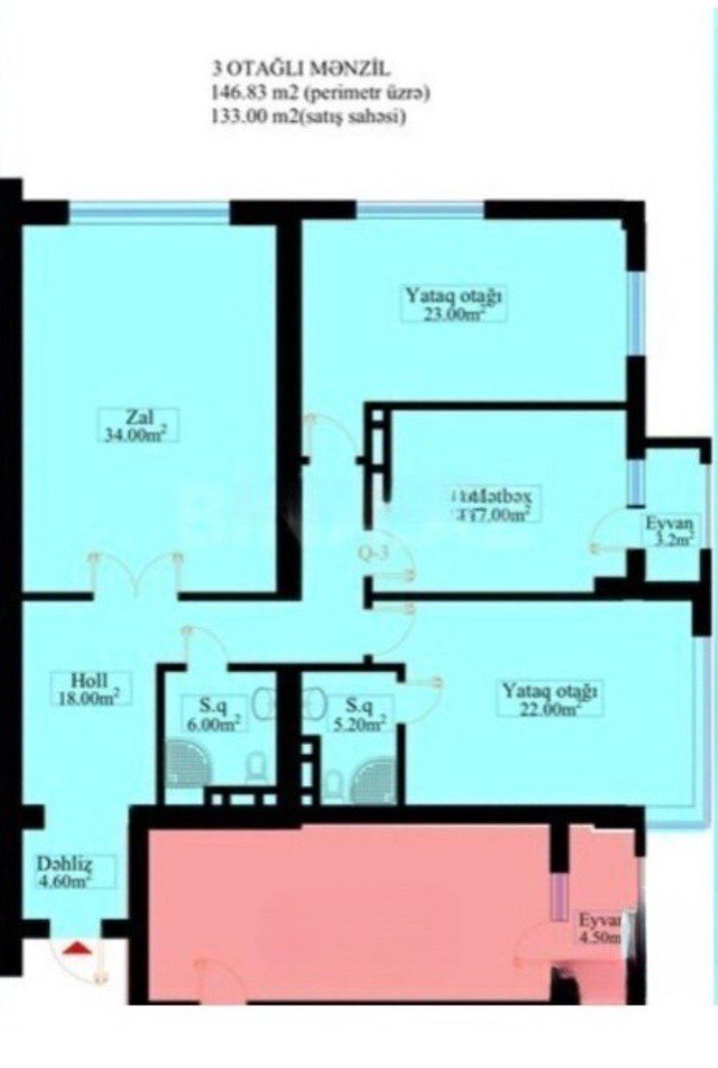 Satılır 3 otaqlı yeni tikili 133 m² — Mənzil, Bakı (4)