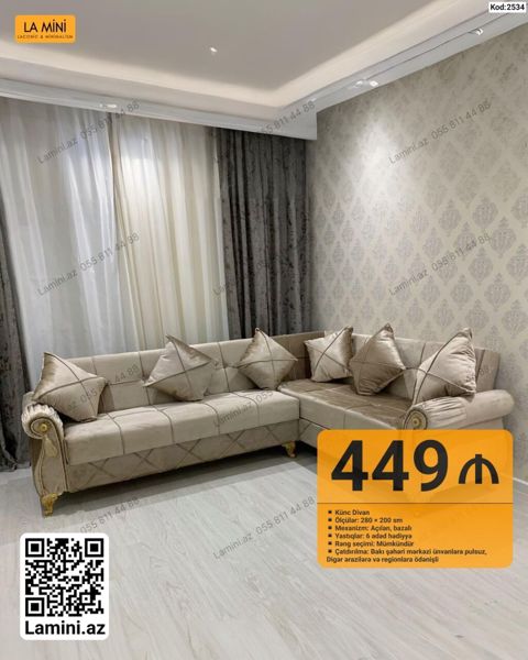 Künc divan – La Mini - Ölçülər: 280 x 200 sm - Mexanizm: açılan — Bakı