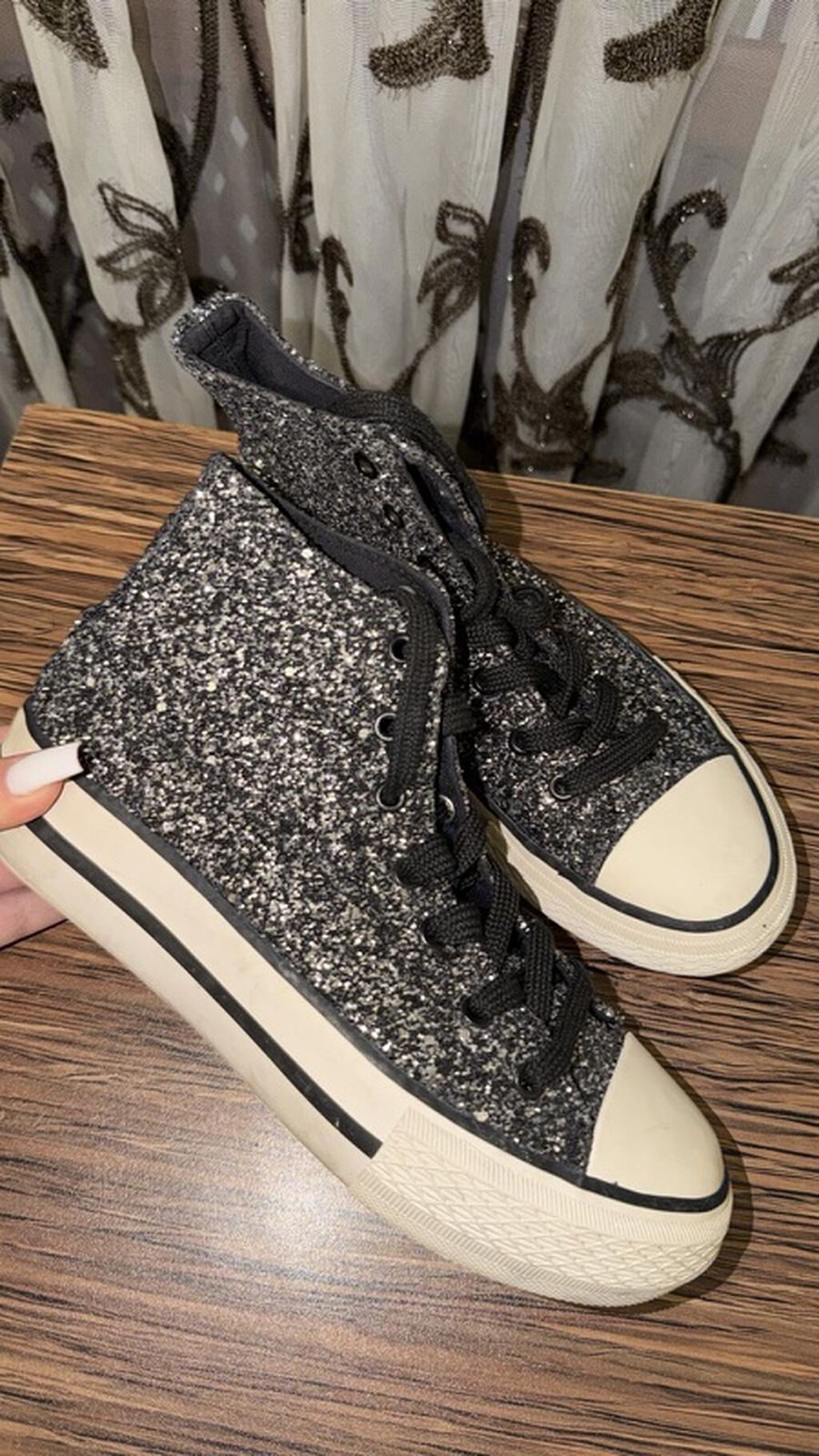 Qara-boz parıltılı hi-top krossovkalar - Model: şnurla bağlanan — Krosovka, Bakı (2)