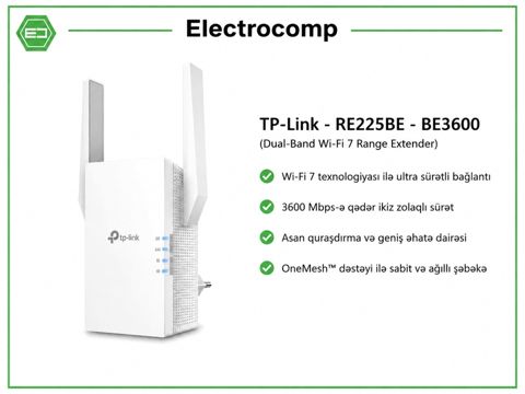 TP-Link RE225BE – BE3600 (Dual-Band Wi-Fi 7 Range Extender) — Bakı