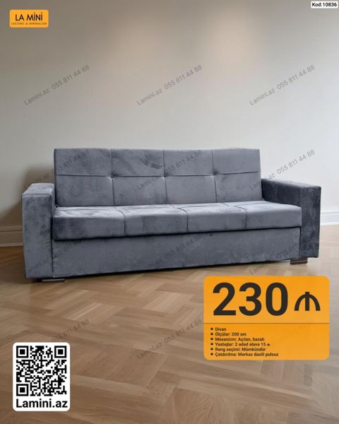 Divan – La Mini model - Ölçü: 200 sm - Mexanizm: Açılan, bazalı — Bakı