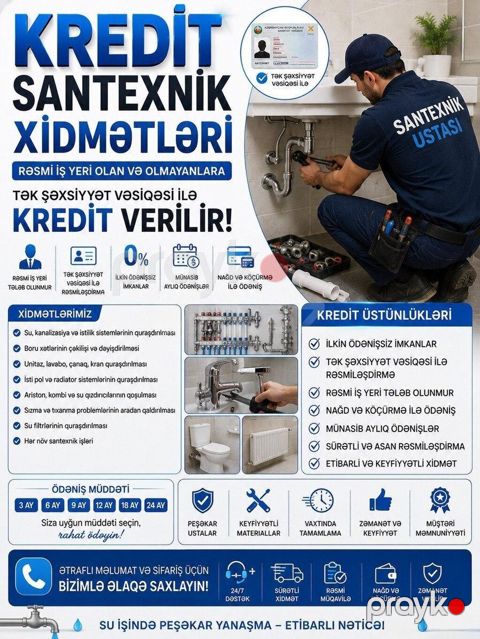 Santexnik ustası tələb olunur, Növbəli qrafik, Aylıq ödəniş — Bakı