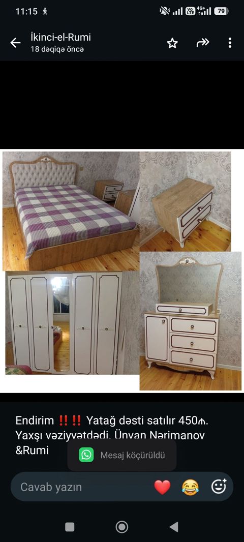 Endirim Yatağ dəsti satılır 450₼. Yaxşı vəziyyətdədi. Ünvan