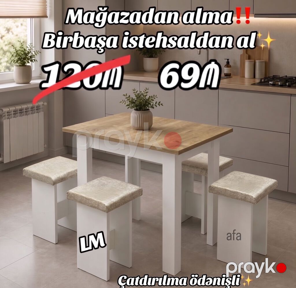 Masa + 4 Taburetka Yeni və sifarişlə. Çox səmərəli və keyfiyyətli — Masalar və stullar, Bakı (3)