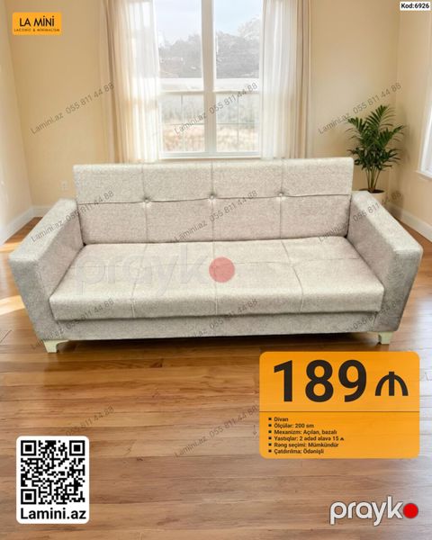 Məhsul: Divan (Kod: 6926) - Ölçü: 200 sm - Mexanizm: Açılan, bazalı