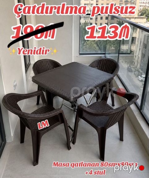 Balkon və açıq məkanlar üçün masa-stul dəsti - Dəst: qatlanan masa +