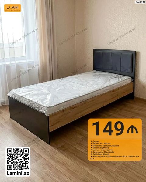 Çarpayı – tək nəfərlik model - Ölçü: 90 200 sm - Mexanizm — Bakı