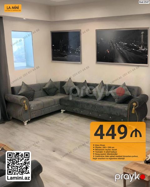 Künc divan – model 2547 - Ölçü: 280 200 sm - Mexanizm: açılandır