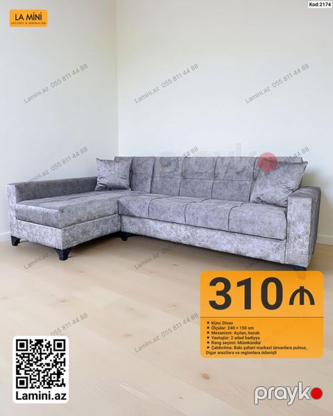 Künc Divan – La Mini (Kod: 2174) - Ölçülər: 240 150 sm - Mexanizm